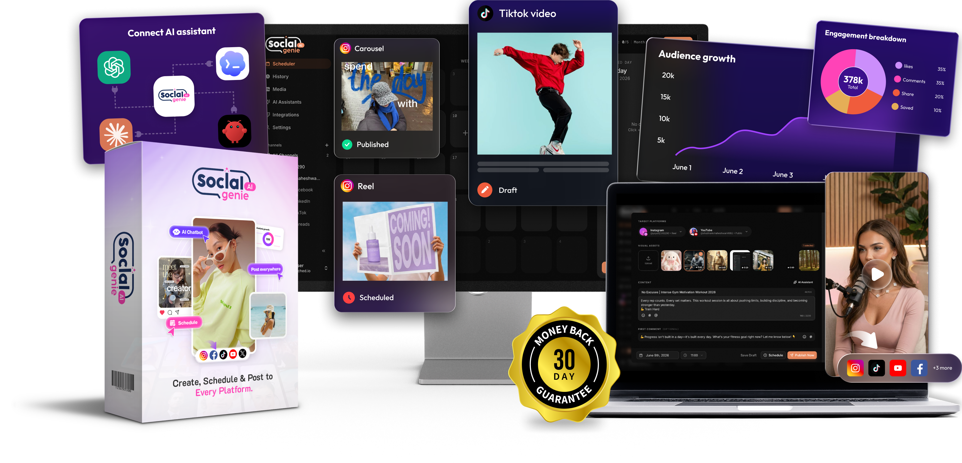 Social Genie — create, schedule and post to every platform, with a 30-day money-back guarantee