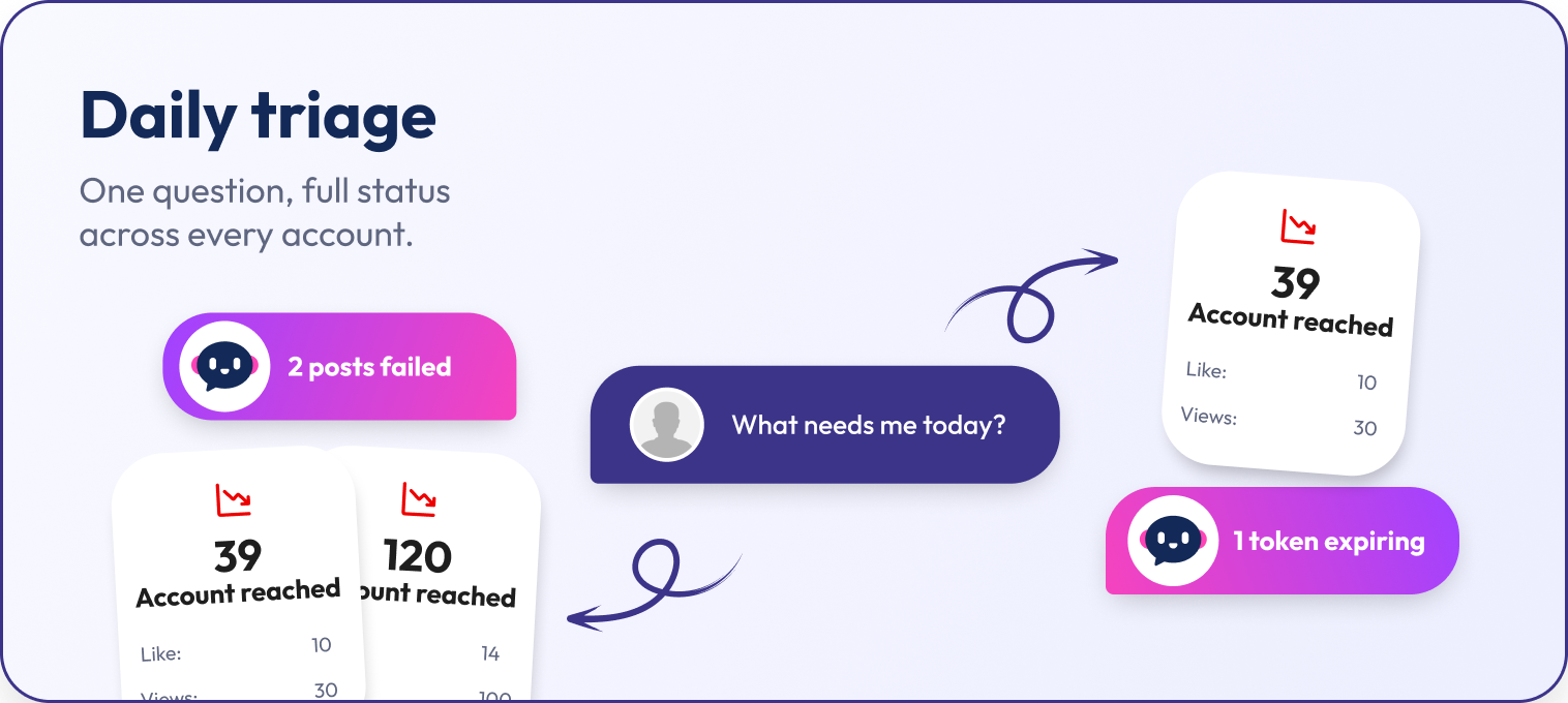 Daily triage — one question, full status across every account